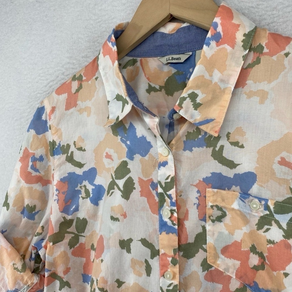 L.L. Bean Floral Button Down Shirt - Orange, Blue, Green - Picture 6 of 11